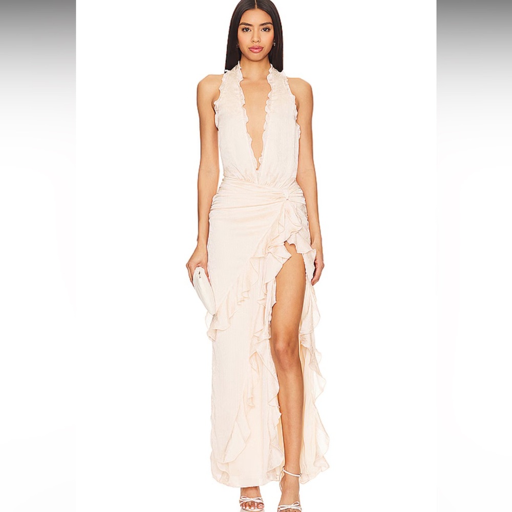 NBD Celenia Maxi Dress Champagne Butterfly Sz L